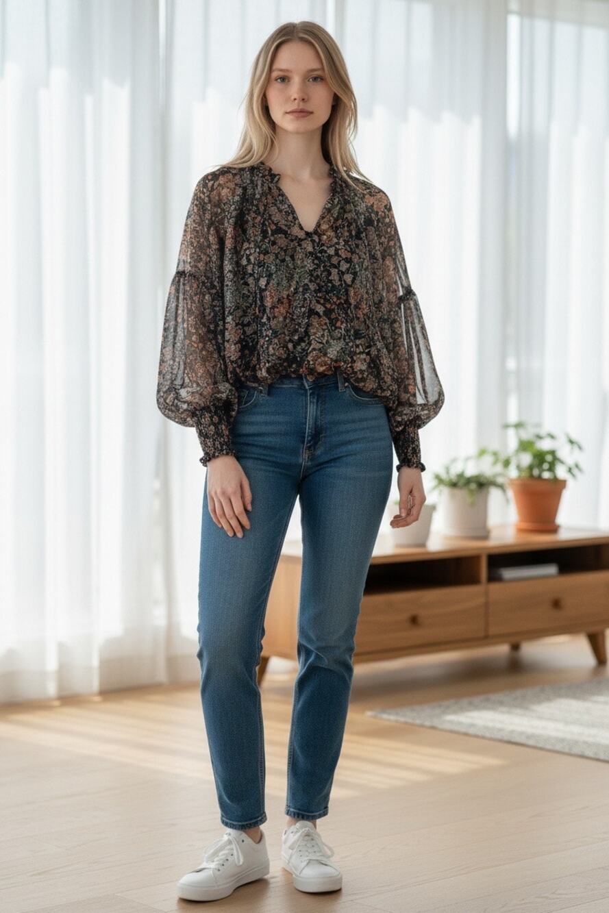 New Kourt floral long sleeve blouse size small